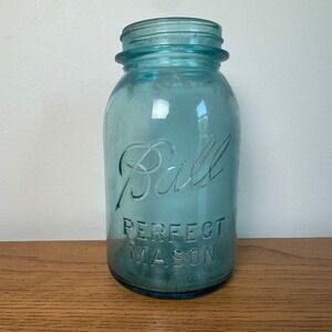 Vintage Ball Perfect Mason Aqua Blue Glass Jar Tall 193-1933 Mold 7